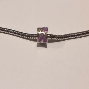 Silver Engraved Purple Animal Print Charm for Pandora‎ Style Bracelet